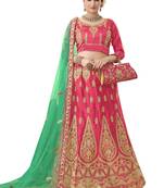 Pink Embroidered Satin Semi Stitched Lehenga