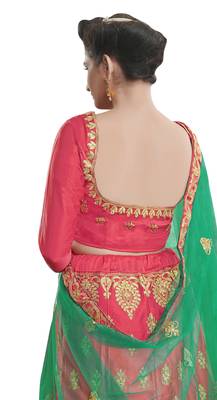 Pink Embroidered Satin Semi Stitched Lehenga 3