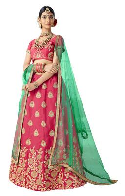 Pink Embroidered Art Silk Semi Stitched Lehenga 1