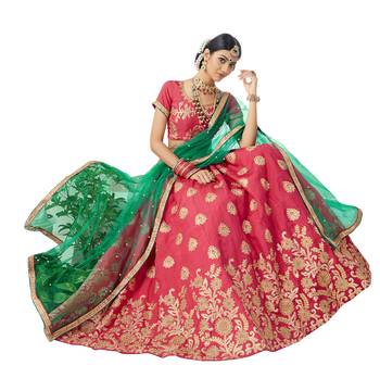 Pink Embroidered Art Silk Semi Stitched Lehenga 2