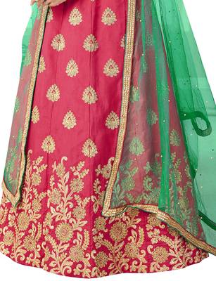 Pink Embroidered Art Silk Semi Stitched Lehenga 4