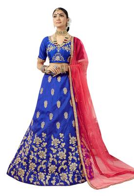 Blue Embroidered Art Silk Semi Stitched Lehenga 1