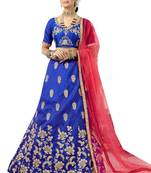 Blue Embroidered Art Silk Semi Stitched Lehenga