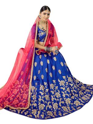 Blue Embroidered Art Silk Semi Stitched Lehenga 2