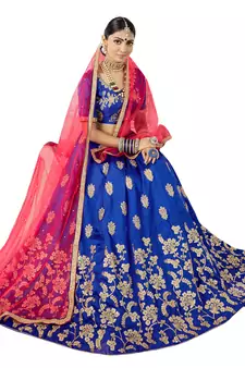 Blue Embroidered Art Silk Semi Stitched Lehenga