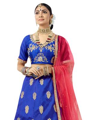 Blue Embroidered Art Silk Semi Stitched Lehenga 3