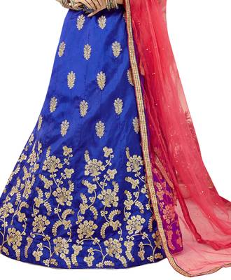 Blue Embroidered Art Silk Semi Stitched Lehenga 4