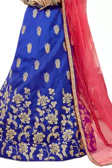 Blue Embroidered Art Silk Semi Stitched Lehenga