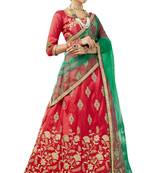 Red Embroidered Art Silk Semi Stitched Lehenga