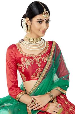 Red Embroidered Art Silk Semi Stitched Lehenga 2