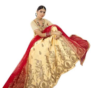 Beige Embroidered Art Silk Semi Stitched Lehenga 2