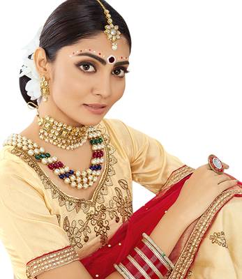 Beige Embroidered Art Silk Semi Stitched Lehenga 3