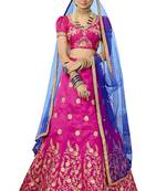 Pink Embroidered Art Silk Semi Stitched Lehenga