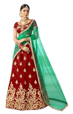 Maroon Embroidered Art Silk Semi Stitched Lehenga 1