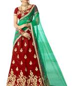 Maroon Embroidered Art Silk Semi Stitched Lehenga