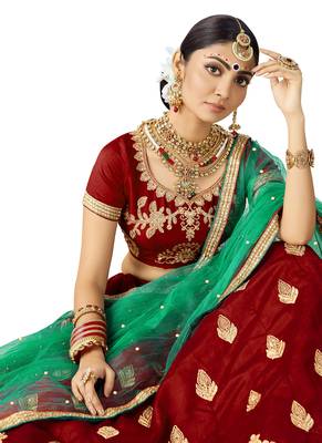 Maroon Embroidered Art Silk Semi Stitched Lehenga 2