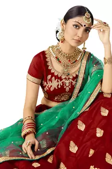 Maroon Embroidered Art Silk Semi Stitched Lehenga