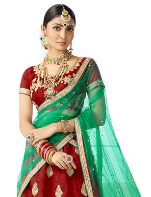 Maroon Embroidered Art Silk Semi Stitched Lehenga 3