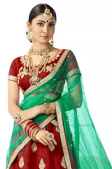 Maroon Embroidered Art Silk Semi Stitched Lehenga