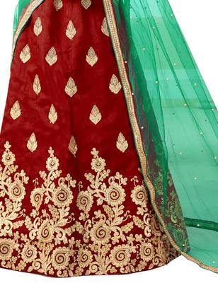 Maroon Embroidered Art Silk Semi Stitched Lehenga 4