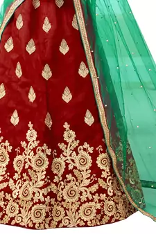 Maroon Embroidered Art Silk Semi Stitched Lehenga