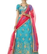 Sky-Blue Embroidered Art Silk Semi Stitched Lehenga