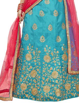 Sky-Blue Embroidered Art Silk Semi Stitched Lehenga 4