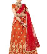 Orange Embroidered Art Silk Semi Stitched Lehenga