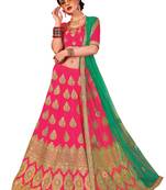 Pink Embroidered Satin Semi Stitched Lehenga