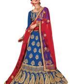 Blue Embroidered Satin Semi Stitched Lehenga