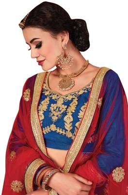 Blue Embroidered Satin Semi Stitched Lehenga 2