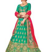 Sea-Green Embroidered Satin Semi Stitched Lehenga