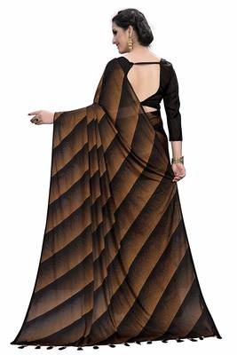 Brown printed silk blend saree with blouse 4