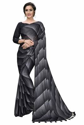 Black printed silk blend saree with blouse 1
