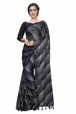 Black printed silk blend saree with blouse 2