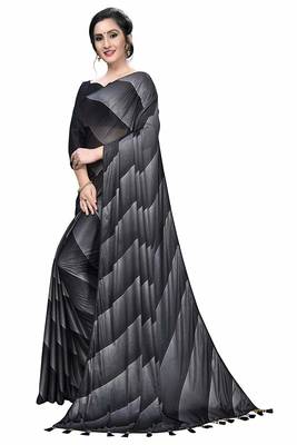 Black printed silk blend saree with blouse 3