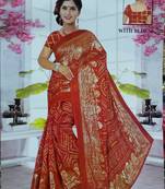Red woven kota doria saree with blouse
