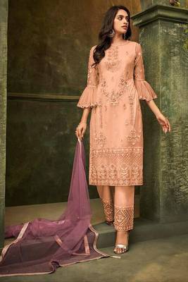 Light Orange Embroidered Net Salwar 1