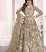 Brown Embroidered Net Salwar