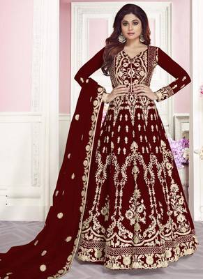 Maroon Embroidered Net Salwar 1