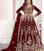 Maroon Embroidered Net Salwar
