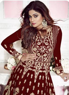 Maroon Embroidered Net Salwar 2