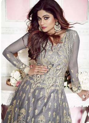 Grey Embroidered Net Salwar 2