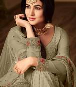 Grey Embroidered Net Salwar