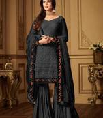 Grey Embroidered Net Salwar
