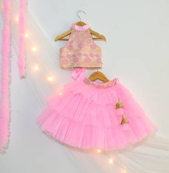 Tbt Brocade Net Layered Lehenga Choli  Pink 1