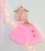 Tbt Brocade Net Layered Lehenga Choli  Pink