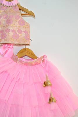 Tbt Brocade Net Layered Lehenga Choli  Pink 2