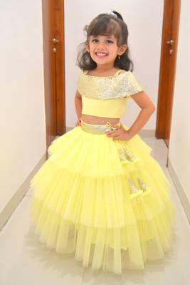 Tbt Flaired Off Shoulder Lehenga Choli  Lime Yellow 1