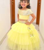 Tbt Flaired Off Shoulder Lehenga Choli  Lime Yellow